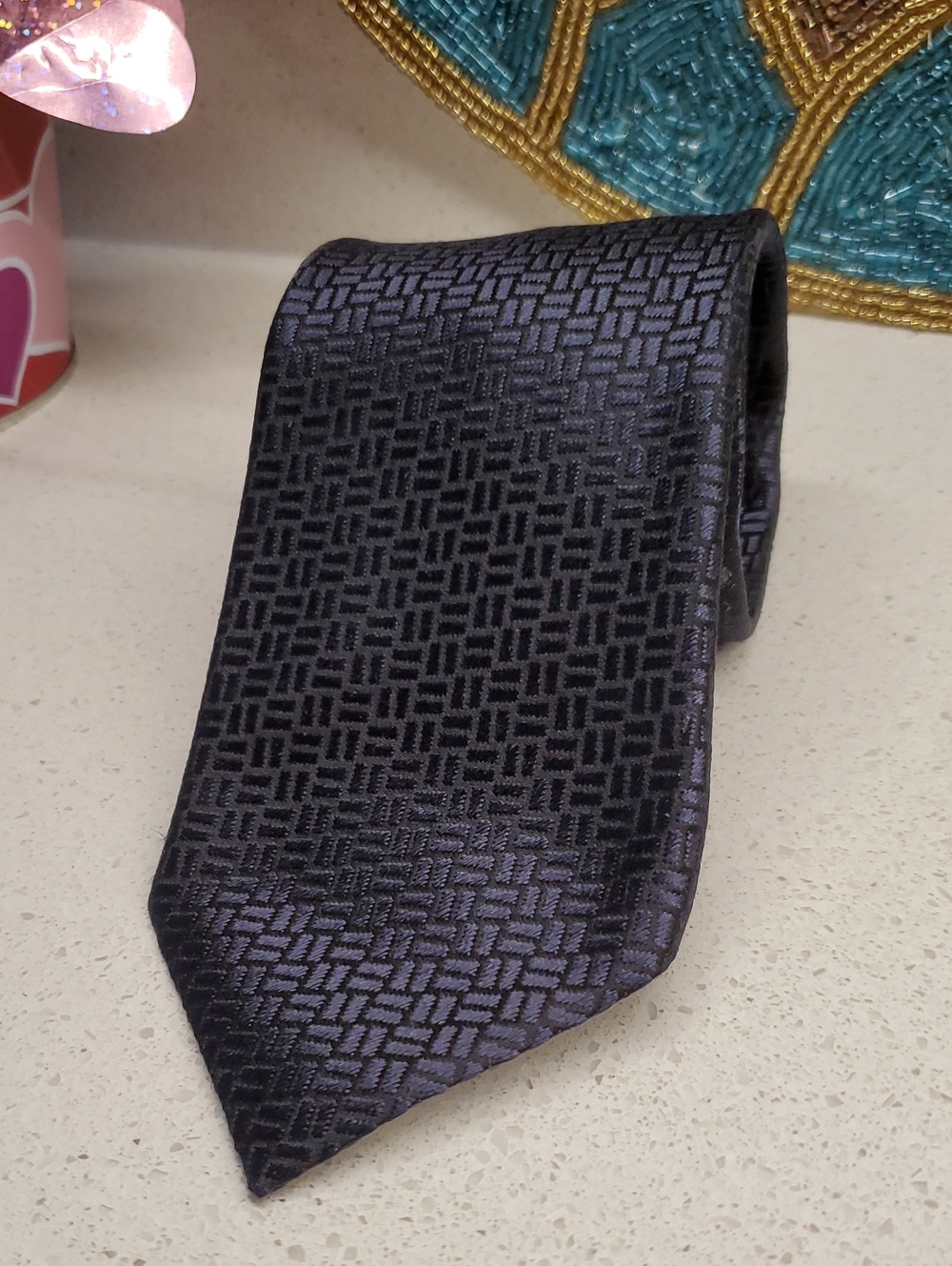 ZEGNA 100% Silk Men's Black Geometric Woven Tie